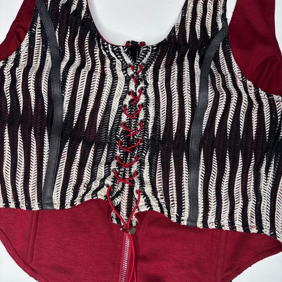 Labelrail x Holly Marston Corset Top Women’s M Black Red Textured Zip Medium - Picture 3 of 13